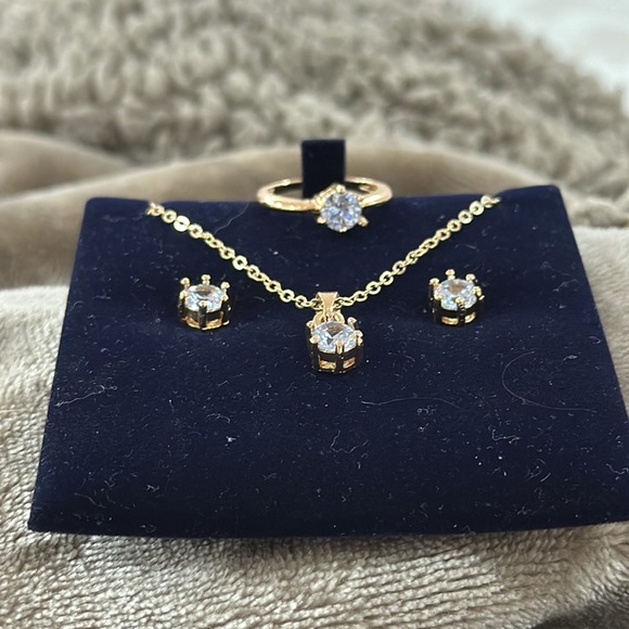 3Pc/set Fashion Round pendant Necklace Earring Ring size 7 Gold - Picture 5 of 6